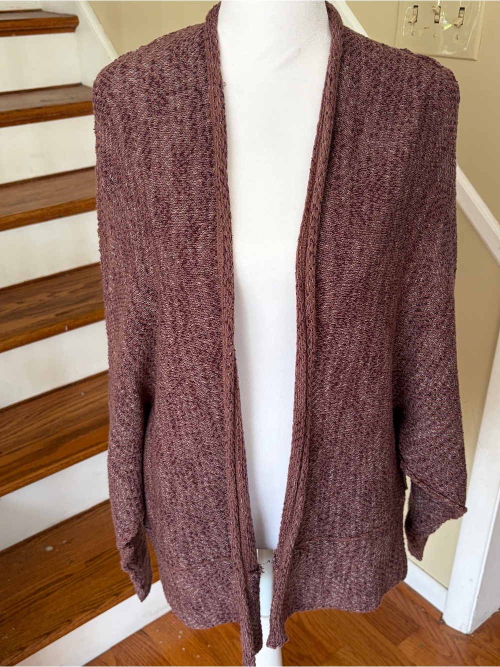 Free People Motions Open Knit Cardigan XS Purple Combo Dolman Boho Hippie Indie